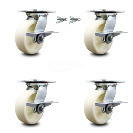 Service Caster 6 Inch Nylon Caster Set with Ball Bearing 4 Brake and 2 Swivel Lock SCC SCC-35S620-NYB-SLB-BSL-2-SLB-2